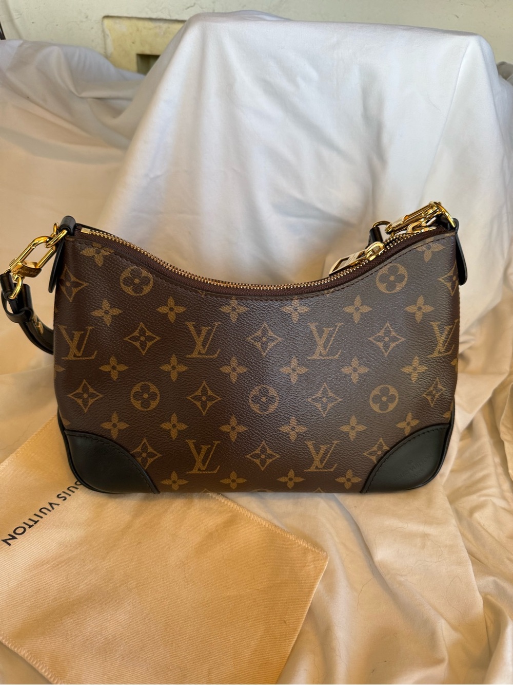 Louis Vuitton Brown Monogram Boulogne PM Shoulder Bag with Black Trim - Picture 9 of 16
